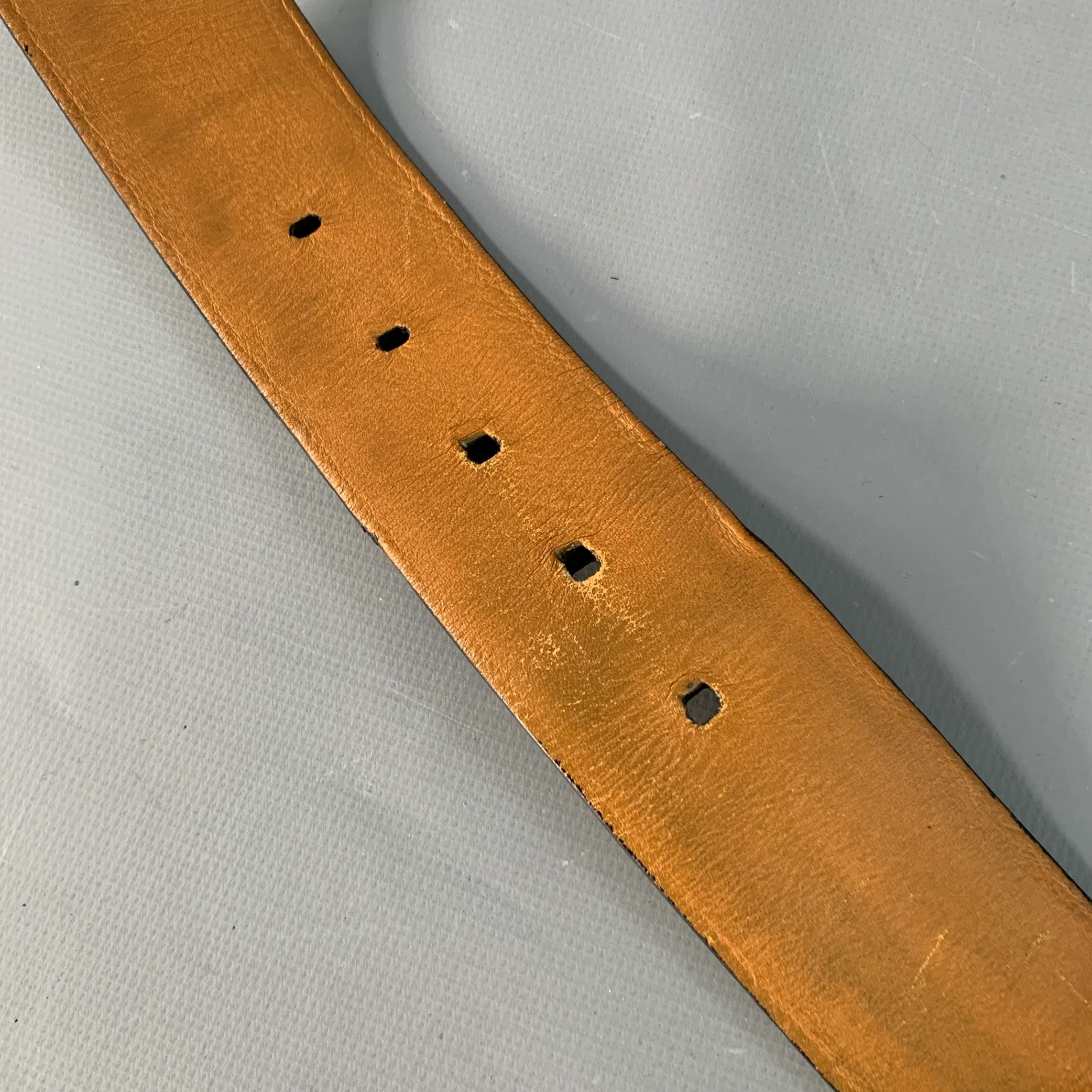 ZILLI Size 40 Black Gold Logo Leather Belt - Image 8