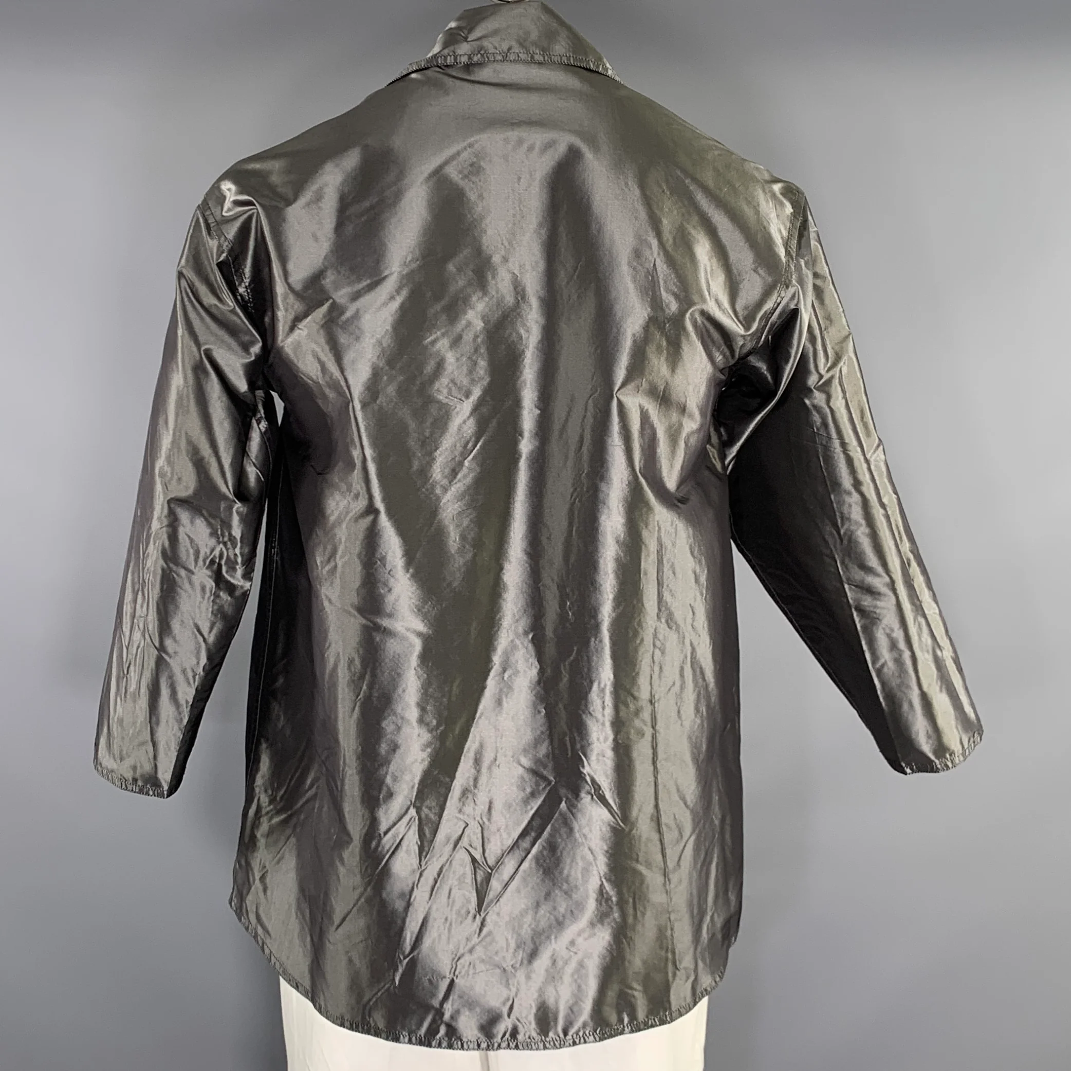ZORAN Size M Grey Silk Windbreaker Jacket - Image 3